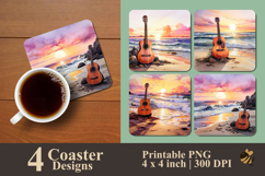 Guitar On The Beach Coaster Sublimation Design Product Image 1