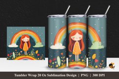 Girl And Rainbow Tumbler Wrap Sublimation Design 1 Product Image 1