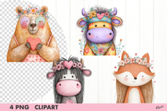Whimsical Valentine Animal Clipart PNG Product Image 1