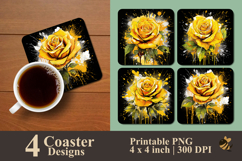 Bright Lemon Rose Coaster Sublimation Design Product Image 1