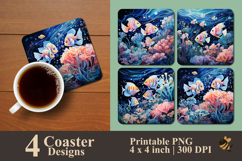 Fish And Coral Coaster Sublimation Design Product Image 1