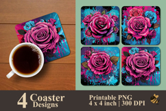 Graffiti Rose Illustration Coaster Sublimation Design Product Image 1