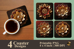 Golden Lotus Mandala Coaster Sublimation Design Product Image 1
