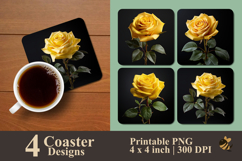 Single Yellow Rose Coaster Sublimation Design Product Image 1
