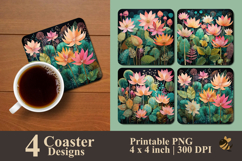 Jungle Floral Art Coaster Sublimation Design Product Image 1
