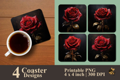 Painting Deep Red Rose Coaster Sublimation Design Product Image 1