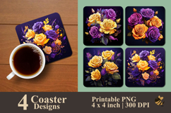 Beautiful Yellow Purple Roses Coaster Sublimation Design Product Image 1