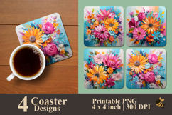Flower Brush Painting Coaster Sublimation Design Product Image 1