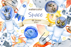 Watercolor Space Animals Clipart Cosmic Safari Set. Patterns Product Image 1