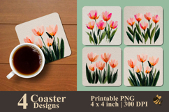 Watercolor Simple Flower Coaster Sublimation Design Product Image 1