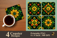 Jungle Floral Art Coaster Sublimation Design Product Image 1