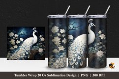 White Peacock Tumbler Wrap Sublimation Design 1 Product Image 1