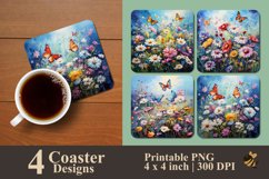 Daisy Flower And Butterfly Coaster Sublimation Designs Product Image 1