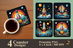 Rocket And Space Illustration Coaster Sublimation Design Product Image 1