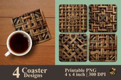 Bamboo Weaving Art Coaster Sublimation Design Product Image 1