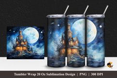 House At Night Tumbler Wrap Sublimation Design 1 Product Image 1