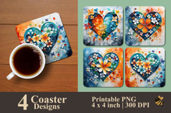 Marble Love With Floral Coaster Sublimation Design Product Image 1