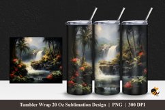 Jungle Waterfall Tumbler Wrap Sublimation Design 1 Product Image 1
