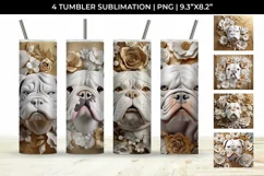 3D white Floral Bulldog Dog Tumbler Wrap 20 oz Sublimation Product Image 1