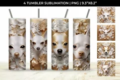 3D white Floral Chihuahua Dog Tumbler Wrap 20 oz Sublimation Product Image 1
