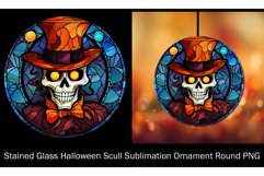 Stained Glass Halloween Scull Sublimation Ornament Round PNG Product Image 1