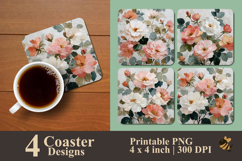 Beauty Soft Floral Coaster Sublimation Design Product Image 1