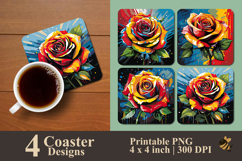 Rose Effect Illustration Coaster Sublimation Design Product Image 1