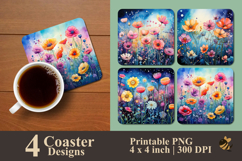 Whimsical Garden Burst Coaster Sublimation Design Product Image 1