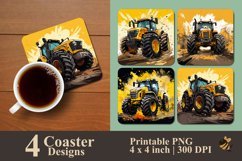Yellow Tractor Coaster Sublimation Designs Product Image 1