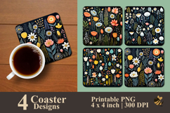 Doodle Garden Whimsy Coaster Sublimation Design Product Image 1
