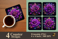 Purple Rose Art Coaster Sublimation Design Product Image 1