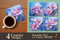 Painting Pastel Flower Coaster Sublimation Design Product Image 1
