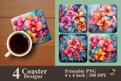 Watercolor Botanical Flowers Coaster Sublimation Designs Product Image 1