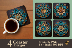 Handpainted Wooden Mandala Coaster Sublimation Design Product Image 1
