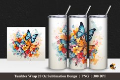 Butterflies Flowers Tumbler Wrap Sublimation Design 1 Product Image 1