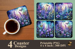 Alcohol Ink Lavender Flower Coaster Sublimation Design Product Image 1