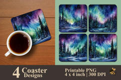 Aurora Pines On A Winter Night Coaster Sublimation Design Product Image 1