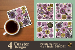 Doodle Floral Sketch Coaster Sublimation Design Product Image 1