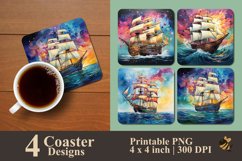 Colorful Sailing Ship Coaster Sublimation Designs Product Image 1