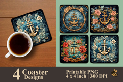 Vintage Nautical Dreams Coaster Sublimation Design Product Image 1
