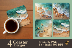 Star Fish And Beach Coaster Sublimation Design Product Image 1
