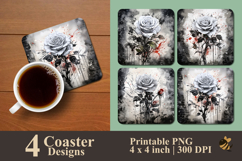 Snow White Rose Coaster Sublimation Design Product Image 1
