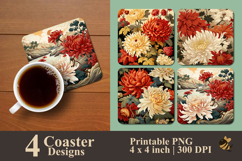 Garden Chrysanthemums Flower Coaster Sublimation Design Product Image 1