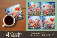 Blooming Flower And Butterfly Coaster Sublimation Designs Product Image 1