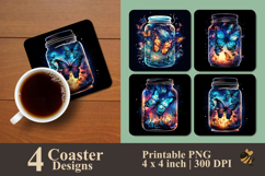 Butterfly Inside Jar Coaster Sublimation Design Product Image 1