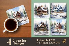 Winter Cabin House Coaster Sublimation Designs Product Image 1