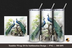 Blooming Peacock Tumbler Wrap Sublimation Design 1 Product Image 1