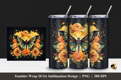 Butterfly and Flower Tumbler Wrap Sublimation Design 1 Product Image 1