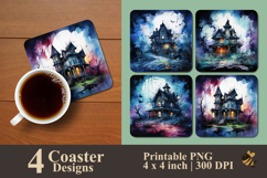Painting Haunted House Coaster Sublimation Design Product Image 1