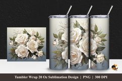 Aesthetic White Roses Tumbler Wrap Sublimation Design 1 Product Image 1